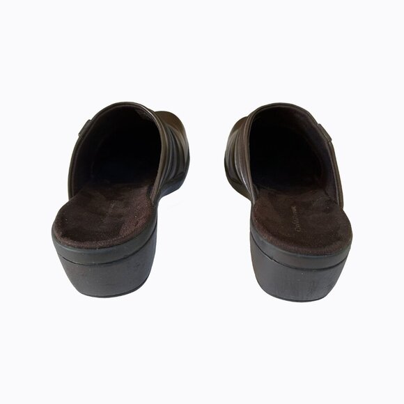 Button Slip-On Clogs 7M Chunky Heel Brown Faux Leather Rustic 90s Y2K Cabincore - Picture 4 of 9